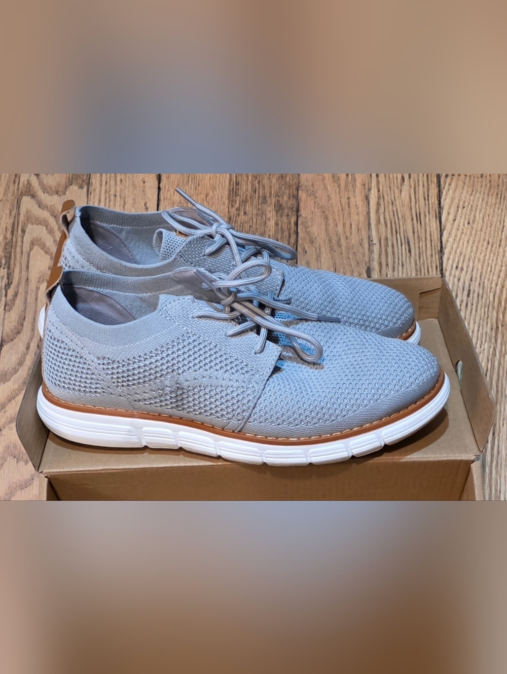 Kids Light Gray Knit Lace-Up Dress Shoe with White Sole